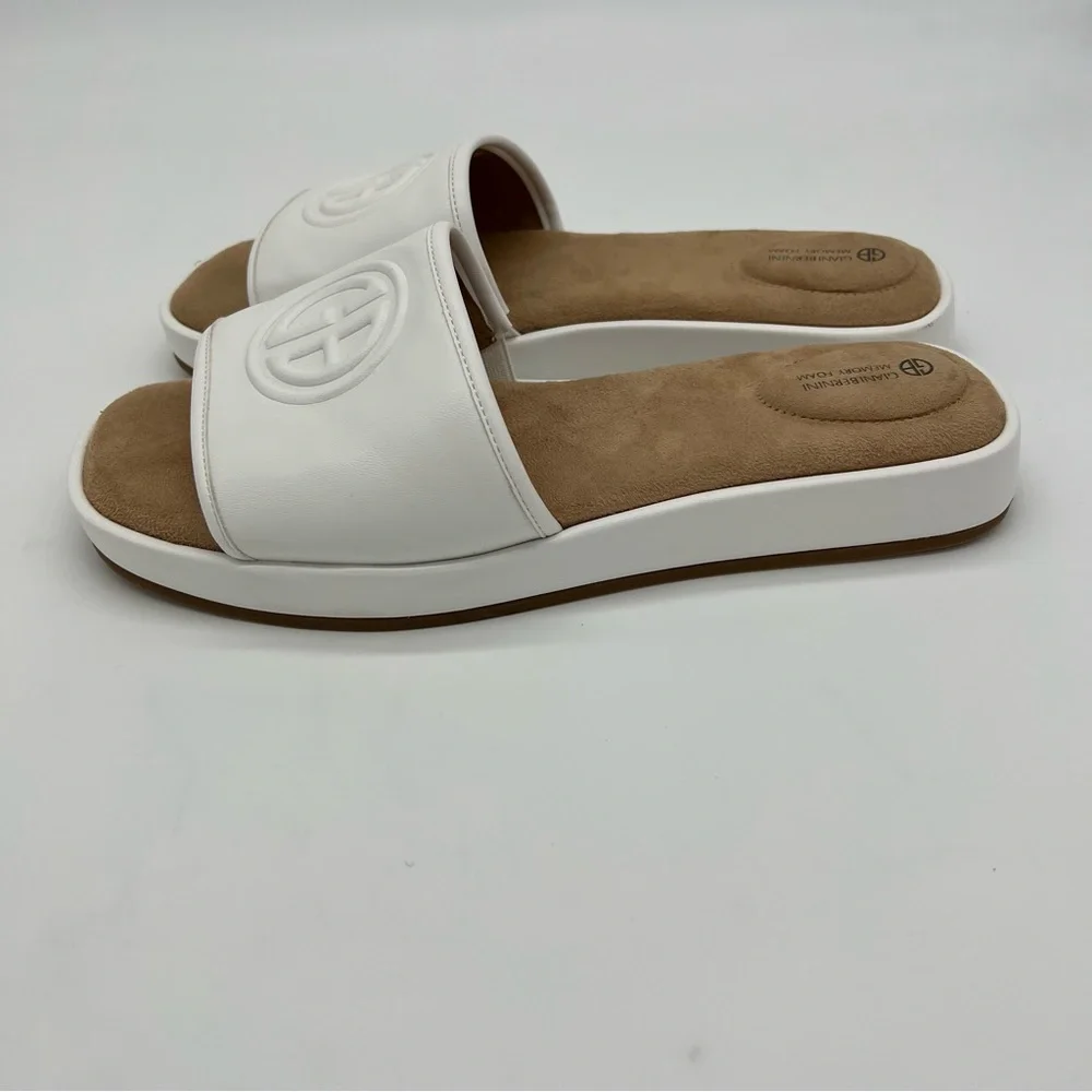 Giani Bernini White and Brown Slide Sandals